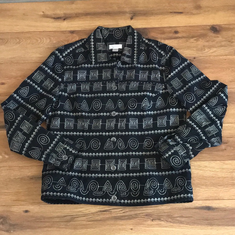 Christopher & Banks geometric black denim jacket